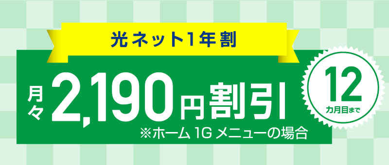 光ネット1年割：最大2,190円/月～割引